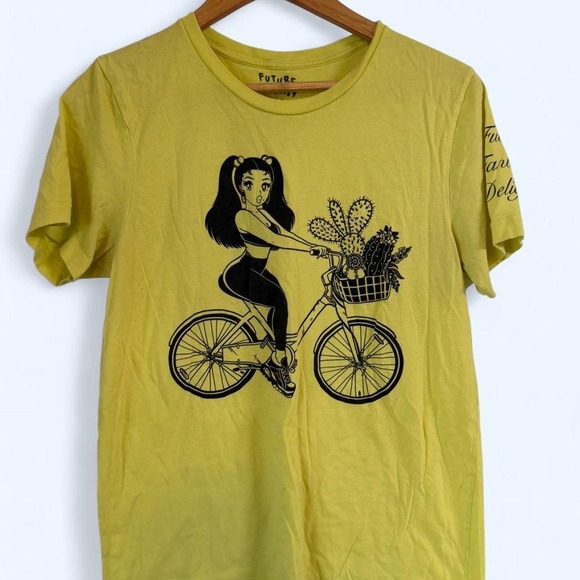 Other - FUTURE FANTASY DELIGHT Size M Cotton T-Shirt ANIME GIRL BICYCLE PLANTS